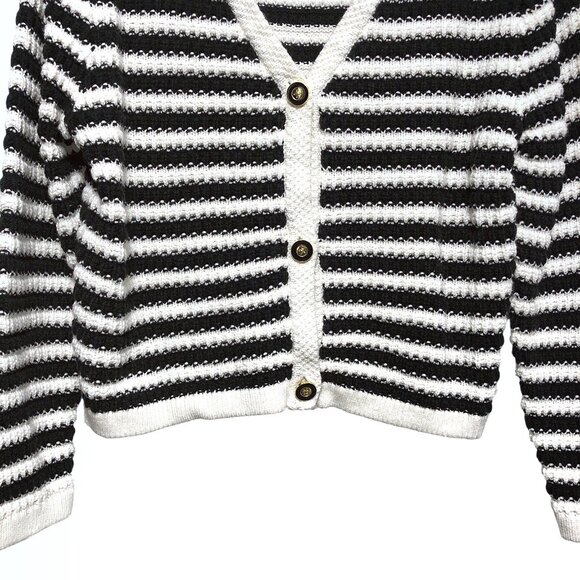 Lillusory Black White Striped V-neck Long Sleeve Sweater Top S - Picture 5 of 7